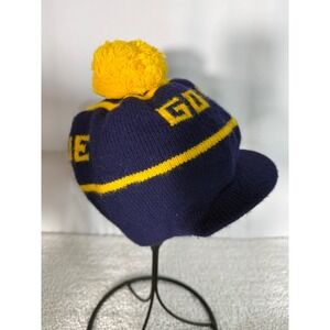Vintage UofM Go Blue Knit Pom Beanie Hat with Brim